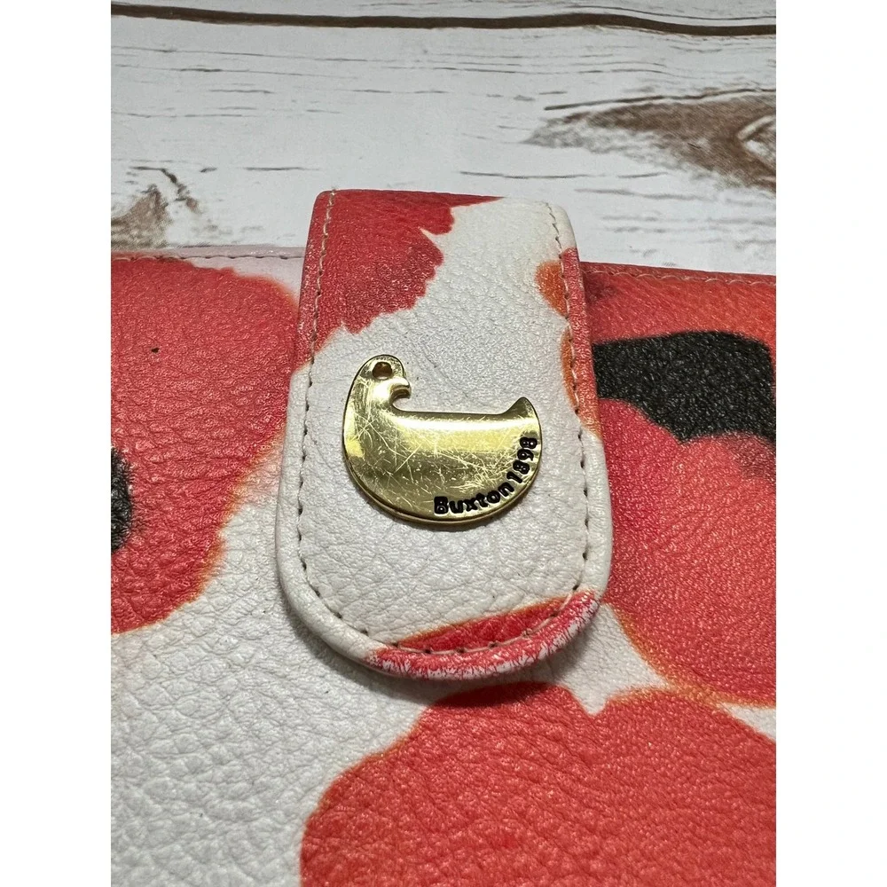Buxton Bifold Wallet White Red Floral Poppy Gold Bird Logo Small OS
